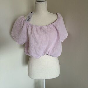 Bobi Los Angeles Pink Bubble Hem Cropped Top | Off Shoulder Gauze | Size L | NWT